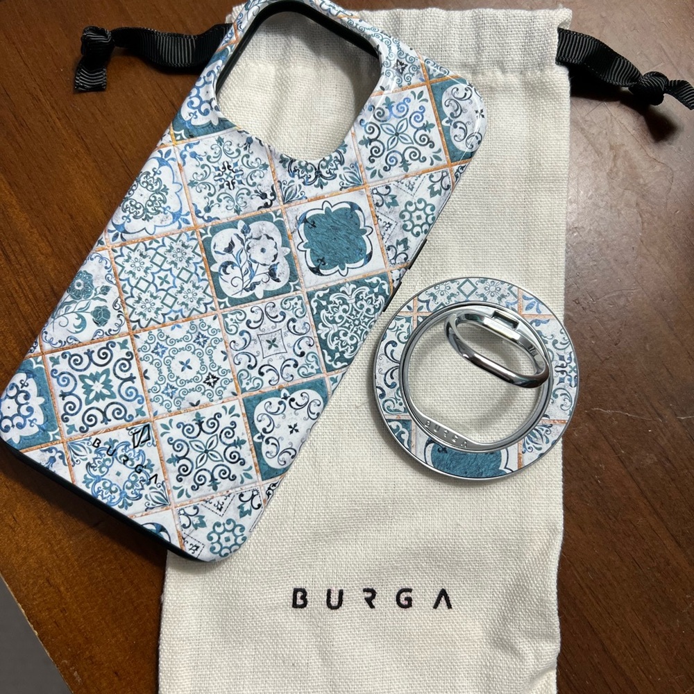BURGA Blue Patterned Phone Case with Ring Holder
